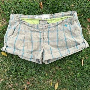 Y2K Abercrombie Low-Rise Chino Micro Mini Shorts Plaid Rolled Cuffs Pleats Sz 2